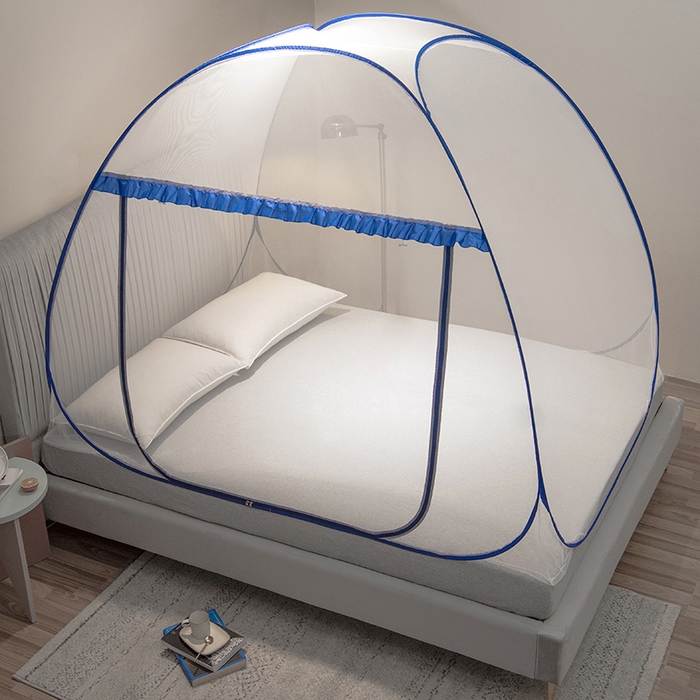 91家纺网 家纺一手货源 找家纺 佳梦家纺 2026新款蒙古包学生免安装系列蚊帐 小顶云顶-蓝