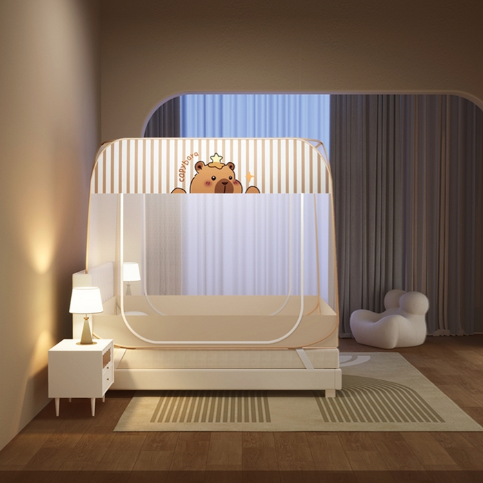 91家纺网 家纺一手货源 找家纺 （总）佳梦家纺 2026新款蒙古包印花双开门蚊帐