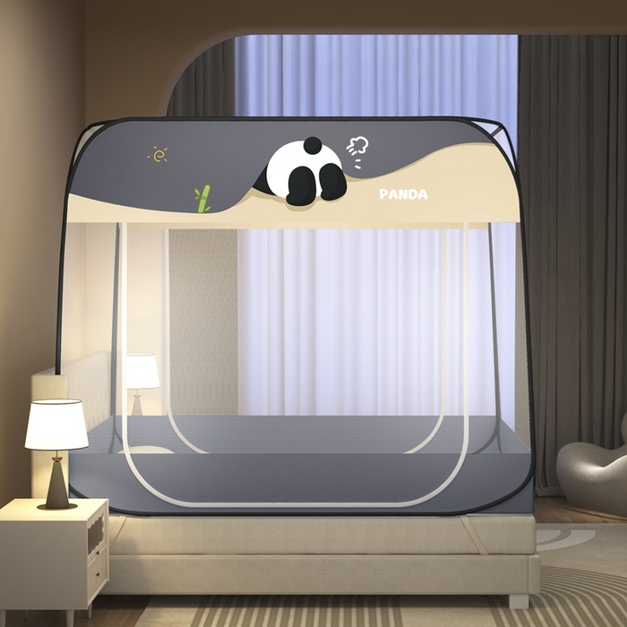 91家纺网 家纺一手货源 找家纺 佳梦家纺 2026新款蒙古包印花双开门蚊帐 熊屁屁-布三角