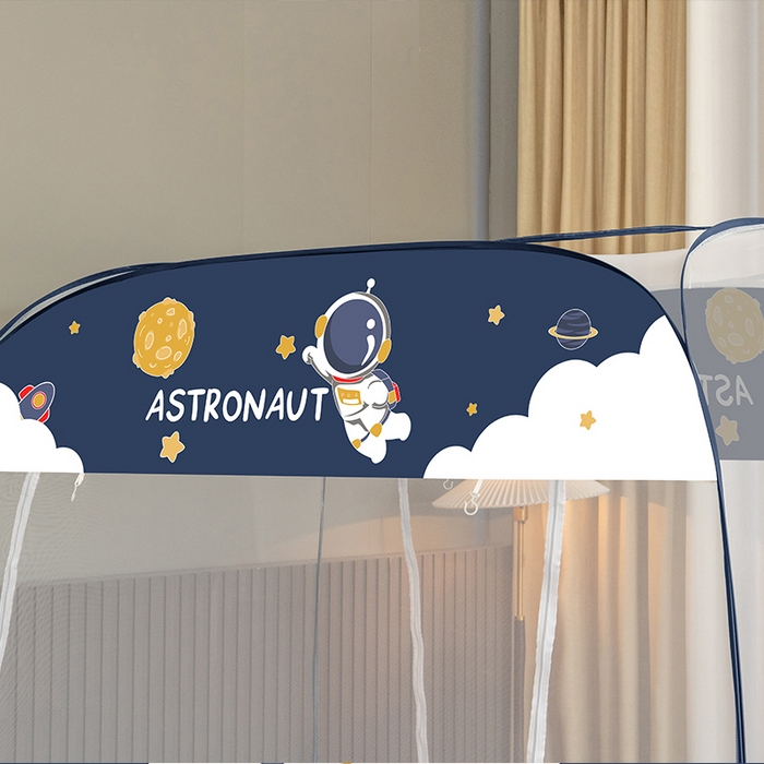 91家纺网 家纺一手货源 找家纺 佳梦家纺 2026新款蒙古包印花双开门蚊帐 宇航员-布三角