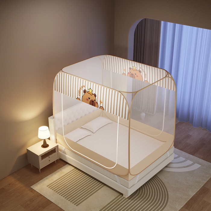 91家纺网 家纺一手货源 找家纺 佳梦家纺 2026新款蒙古包印花双开门蚊帐 米啦啦-布三角