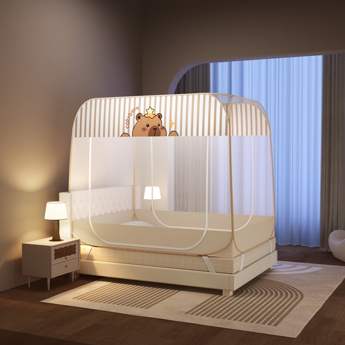 91家纺网 家纺一手货源 找家纺 佳梦家纺 2026新款蒙古包印花双开门蚊帐 米啦啦-布三角