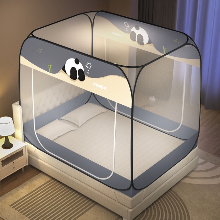 91家纺网 家纺一手货源 找家纺 佳梦家纺 2026新款蒙古包印花双开门蚊帐 熊屁屁-布三角