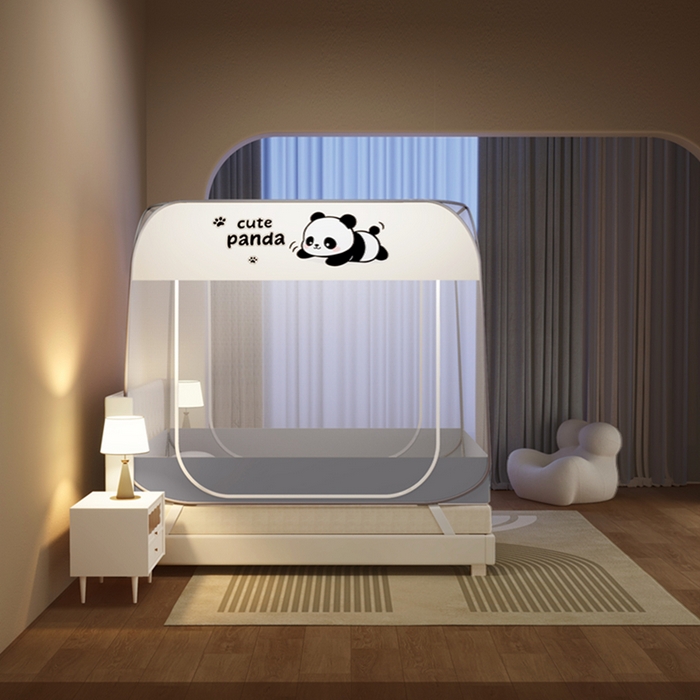 佳梦家纺 2026新款蒙古包印花双开门蚊帐 吖吖熊-布三角