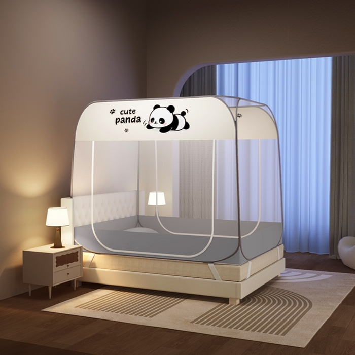 91家纺网 家纺一手货源 找家纺 佳梦家纺 2026新款蒙古包印花双开门蚊帐 吖吖熊-布三角