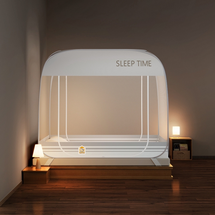 91家纺网 家纺一手货源 找家纺 佳梦家纺 2026新款三开门防尘顶免安装蚊帐 大地灰