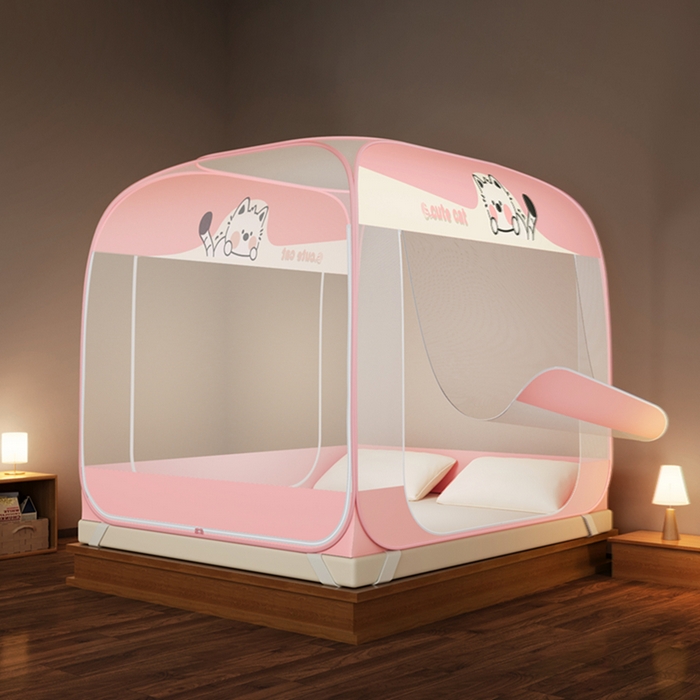 91家纺网 家纺一手货源 找家纺 佳梦家纺 2026新款三开门蒙古包印花蚊帐 可可猫