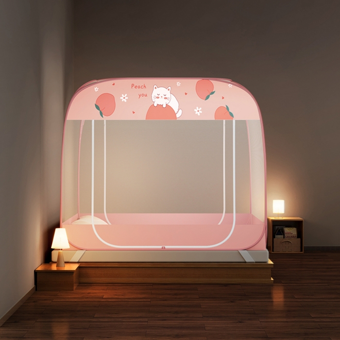 佳梦家纺 2026新款三开门蒙古包印花蚊帐 蜜桃猫