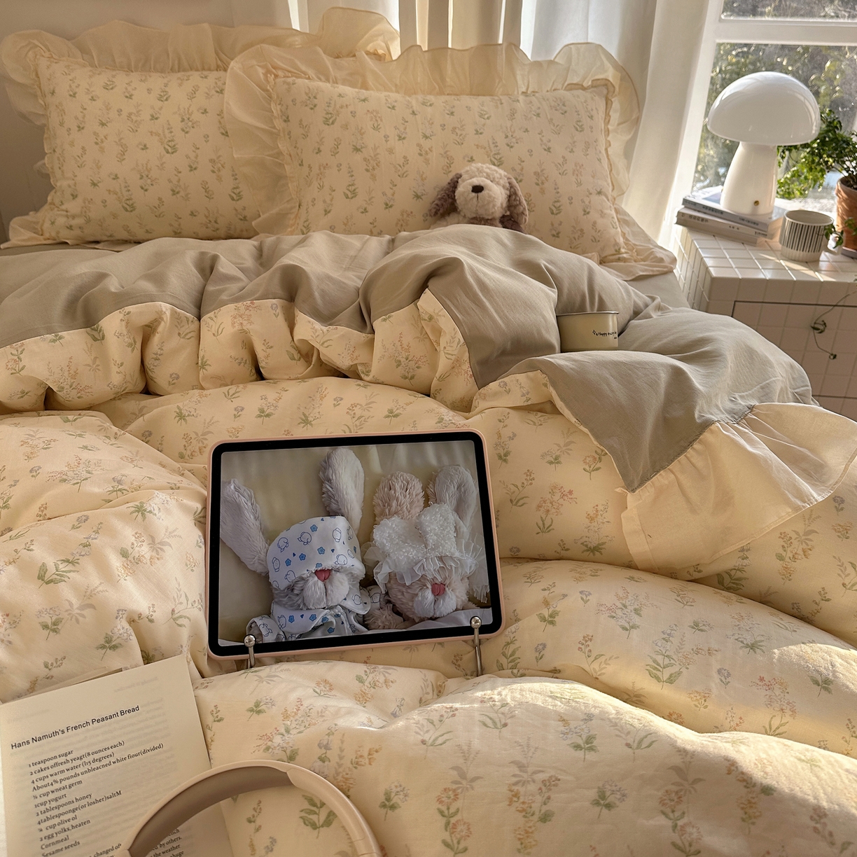 91家纺网 家纺一手货源 找家纺 （总）六巷胡同 2026新款韩系博主风花边款小碎花全棉双层纱四件套