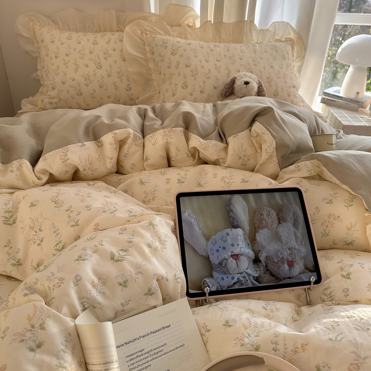 91家纺网 家纺一手货源 找家纺 （总）六巷胡同 2026新款韩系博主风花边款小碎花全棉双层纱四件套