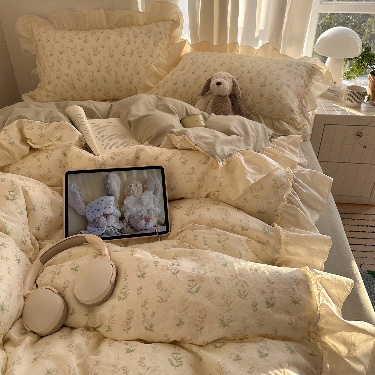 91家纺网 家纺一手货源 找家纺 （总）六巷胡同 2026新款韩系博主风花边款小碎花全棉双层纱四件套