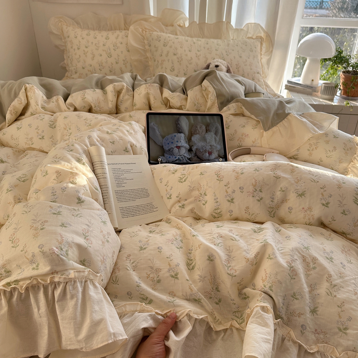 91家纺网 家纺一手货源 找家纺 六巷胡同 2026新款韩系博主风花边款小碎花全棉双层纱四件套 双层纱-雾漫山野