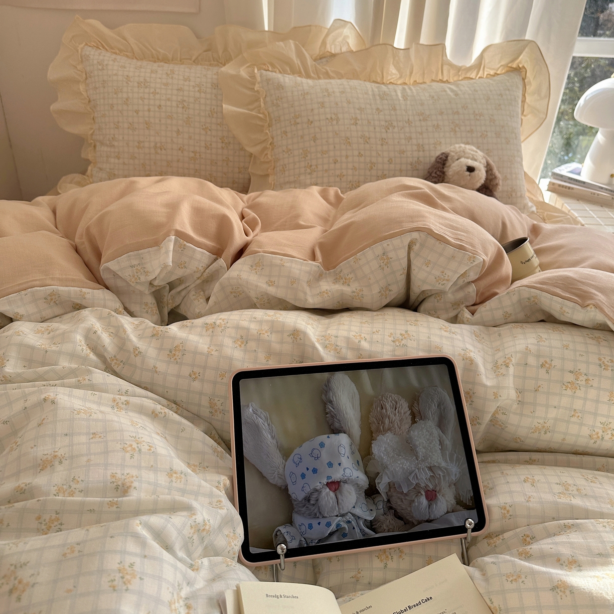 91家纺网 家纺一手货源 找家纺 六巷胡同 2026新款韩系博主风花边款小碎花全棉双层纱四件套 双层纱-山岛野桂