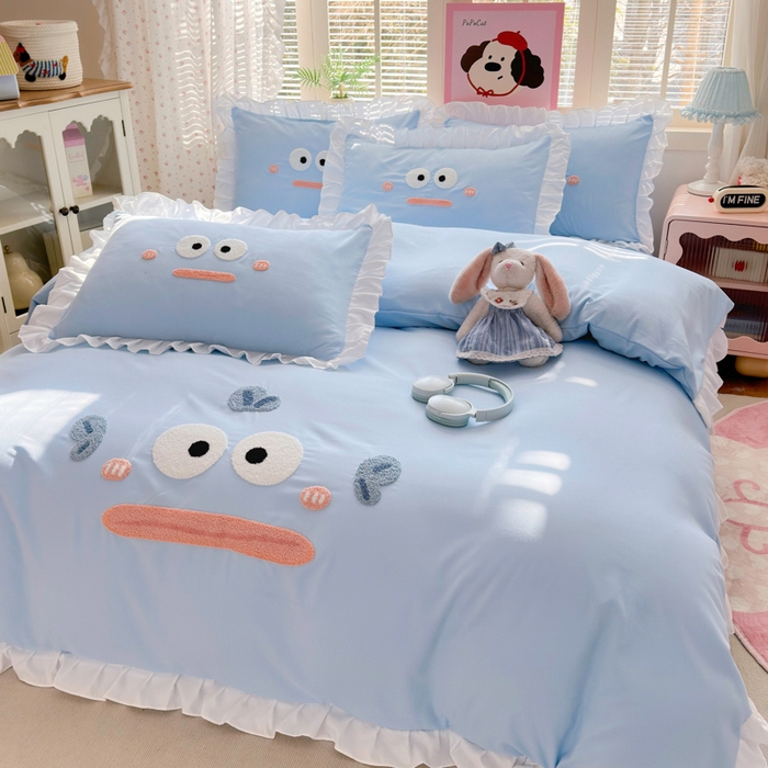 91家纺网 家纺一手货源 找家纺 （总）易禾家纺 2026新款韩版卡通可爱风水洗棉毛巾绣四件套系列（专版花型）