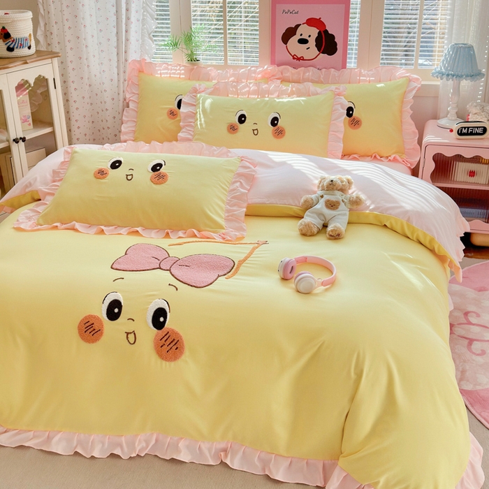 （总）易禾家纺 2026新款韩版卡通可爱风水洗棉毛巾绣四件套系列（专版花型）