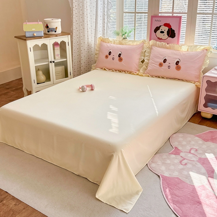 91家纺网 家纺一手货源 找家纺 易禾家纺 2026新款韩版卡通可爱风水洗棉毛巾绣四件套系列（专版花型） 星空梦-粉杏