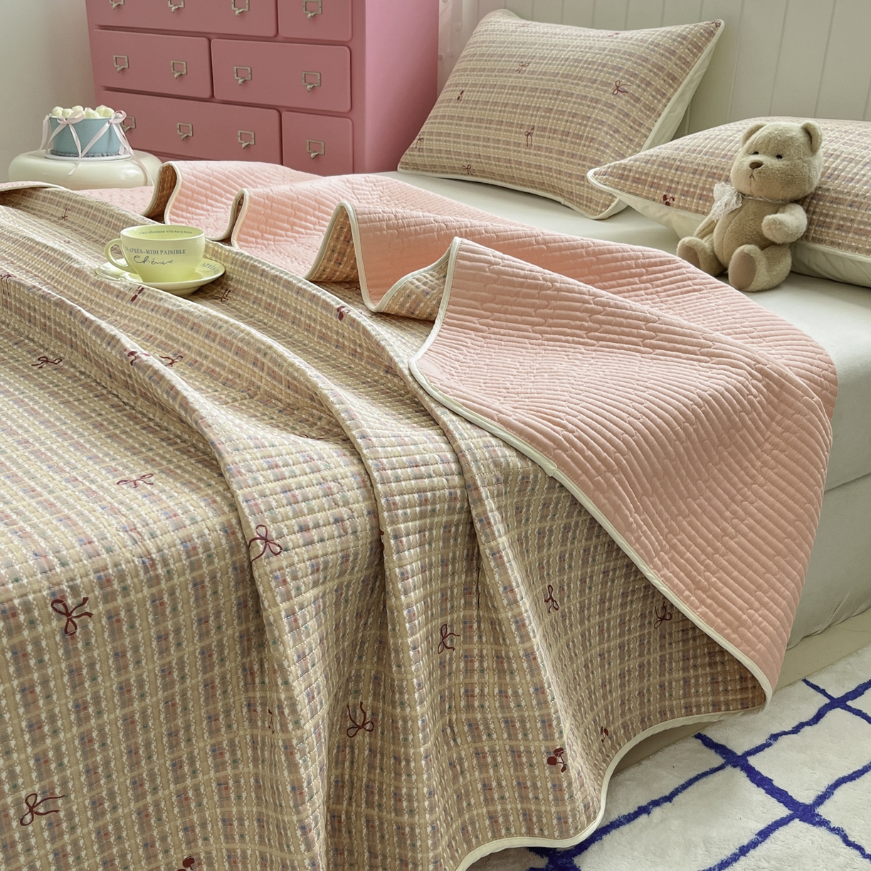 91家纺网 家纺一手货源 找家纺 （总）菲梵家纺 2026新款全棉床盖小清新夹棉床单炕盖