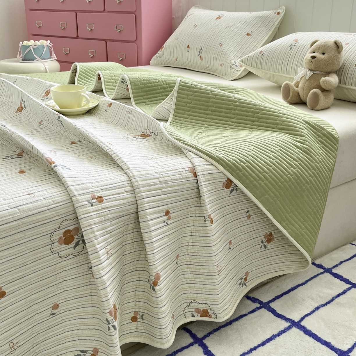 91家纺网 家纺一手货源 找家纺 （总）菲梵家纺 2026新款全棉床盖小清新夹棉床单炕盖