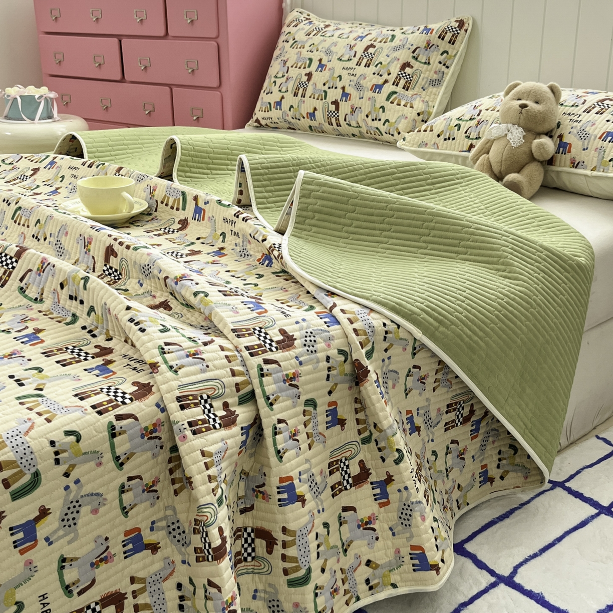 91家纺网 家纺一手货源 找家纺 （总）菲梵家纺 2026新款全棉床盖小清新夹棉床单炕盖