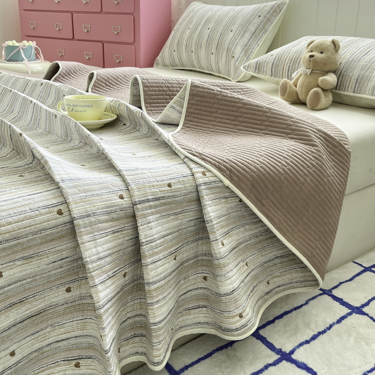 91家纺网 家纺一手货源 找家纺 （总）菲梵家纺 2026新款全棉床盖小清新夹棉床单炕盖