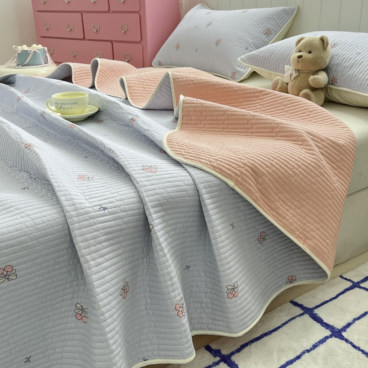 91家纺网 家纺一手货源 找家纺 （总）菲梵家纺 2026新款全棉床盖小清新夹棉床单炕盖