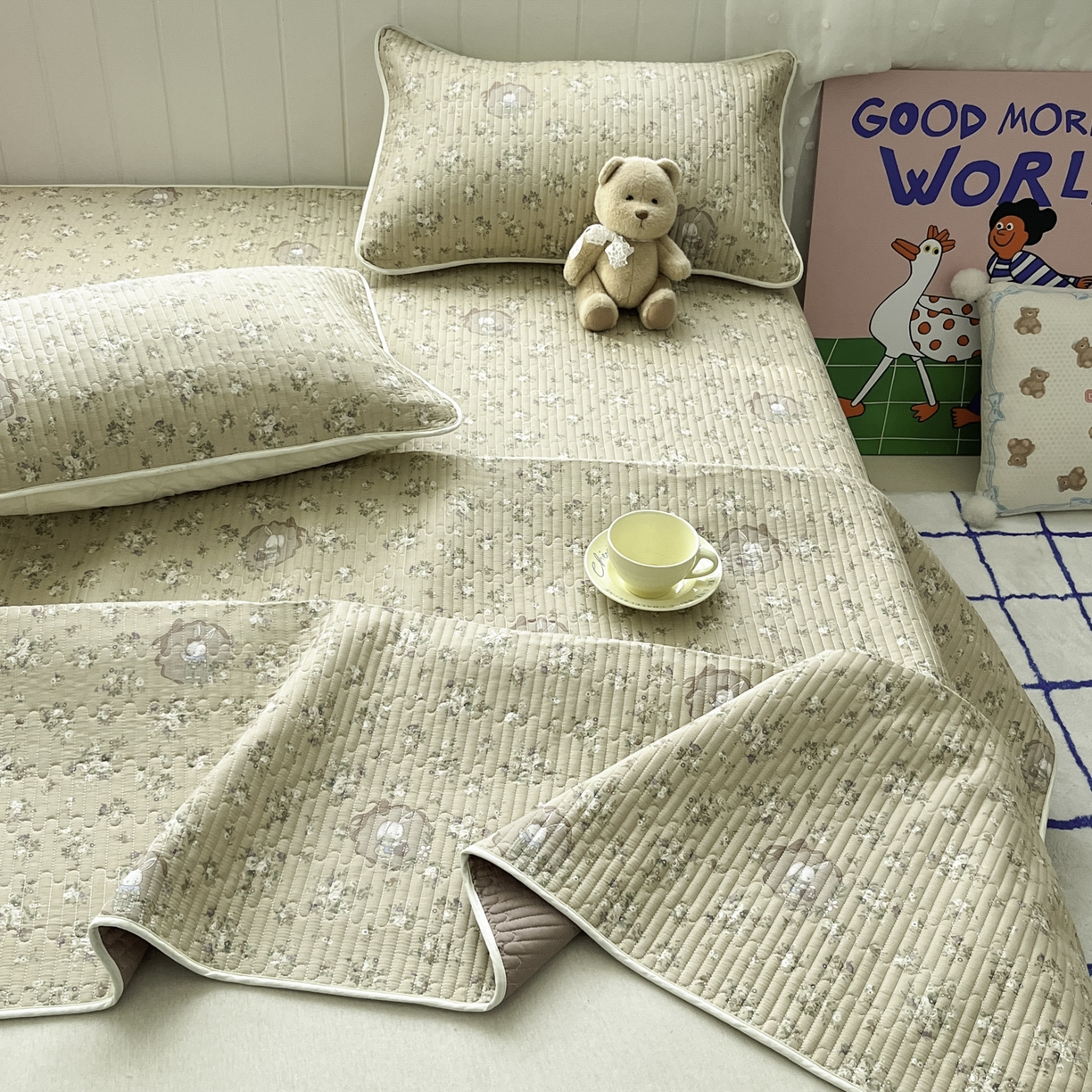 91家纺网 家纺一手货源 找家纺 （总）菲梵家纺 2026新款全棉床盖小清新夹棉床护垫