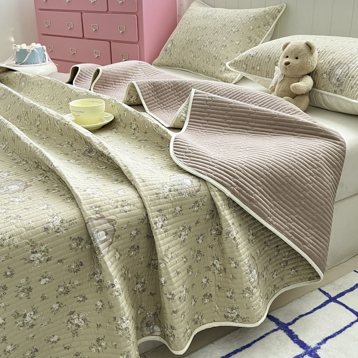 91家纺网 家纺一手货源 找家纺 （总）菲梵家纺 2026新款全棉床盖小清新夹棉床护垫