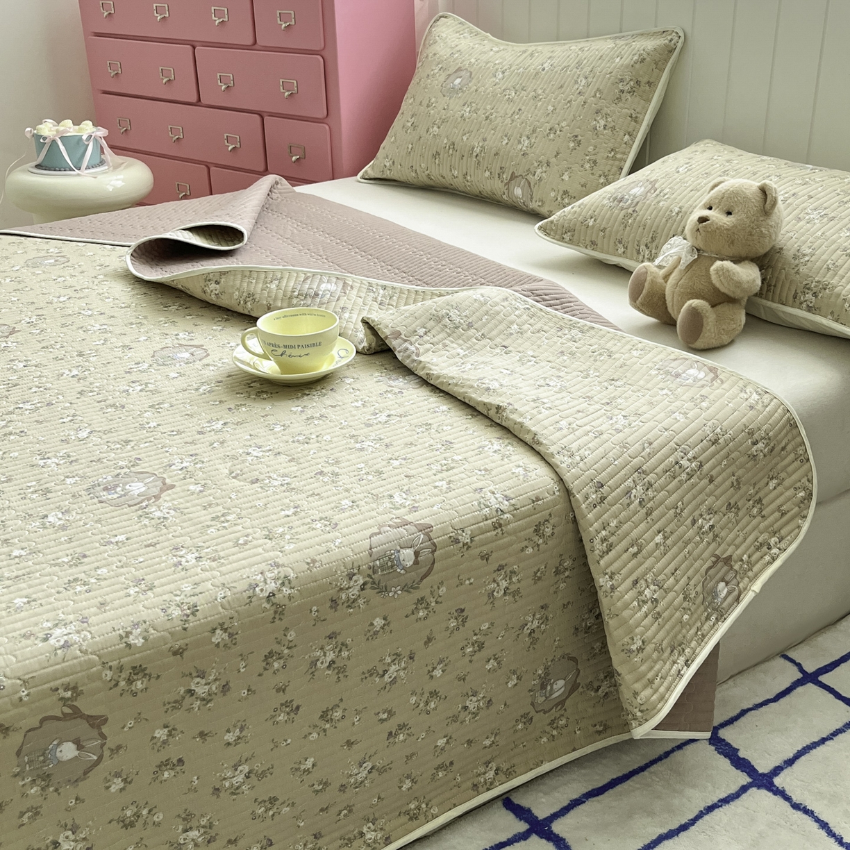 91家纺网 家纺一手货源 找家纺 （总）菲梵家纺 2026新款全棉床盖小清新夹棉床护垫