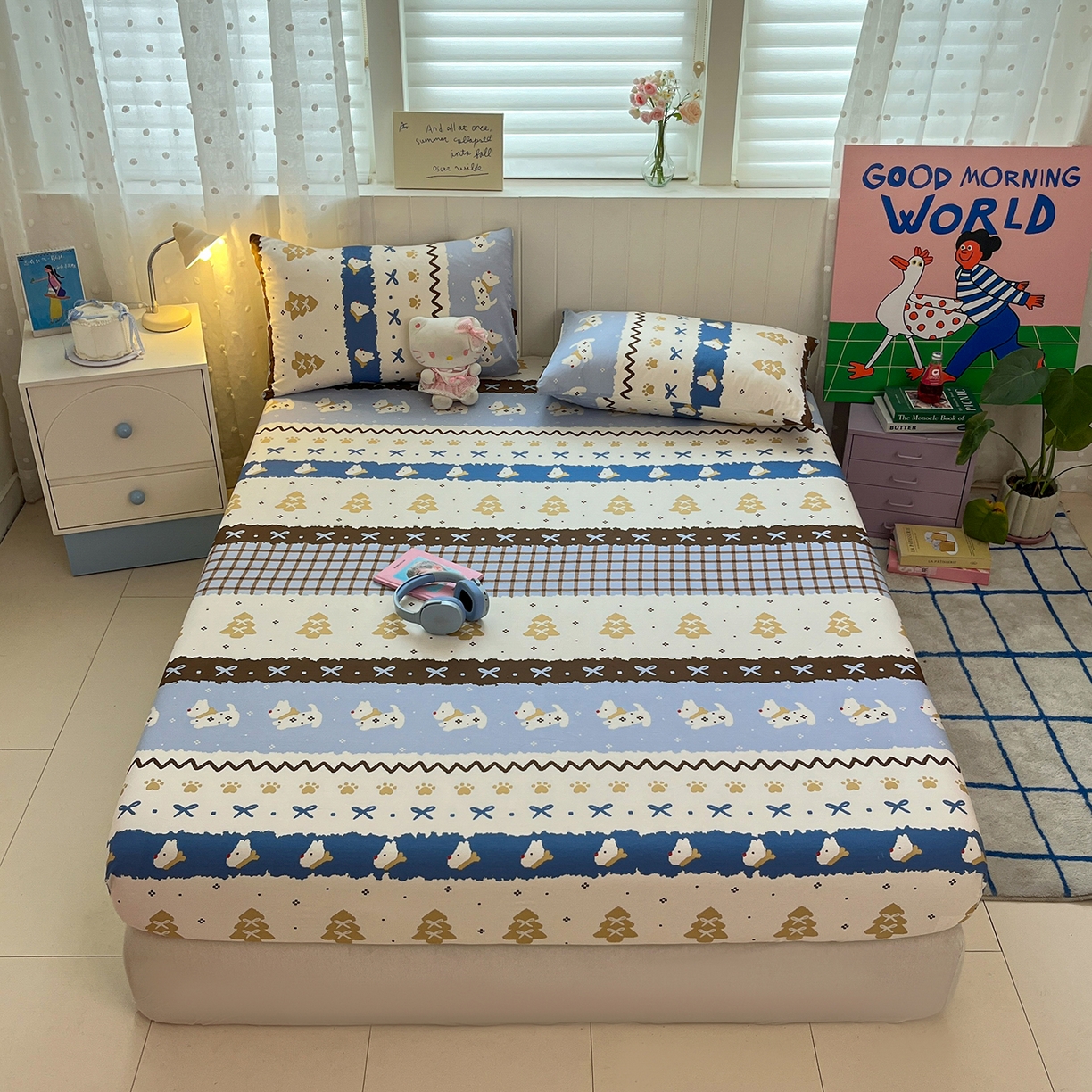 91家纺网 家纺一手货源 找家纺 桃子家居 2026新款纯棉全棉单品印花卡通可爱少女床单床笠枕套系列 棉单品-波西费尔岛小狗