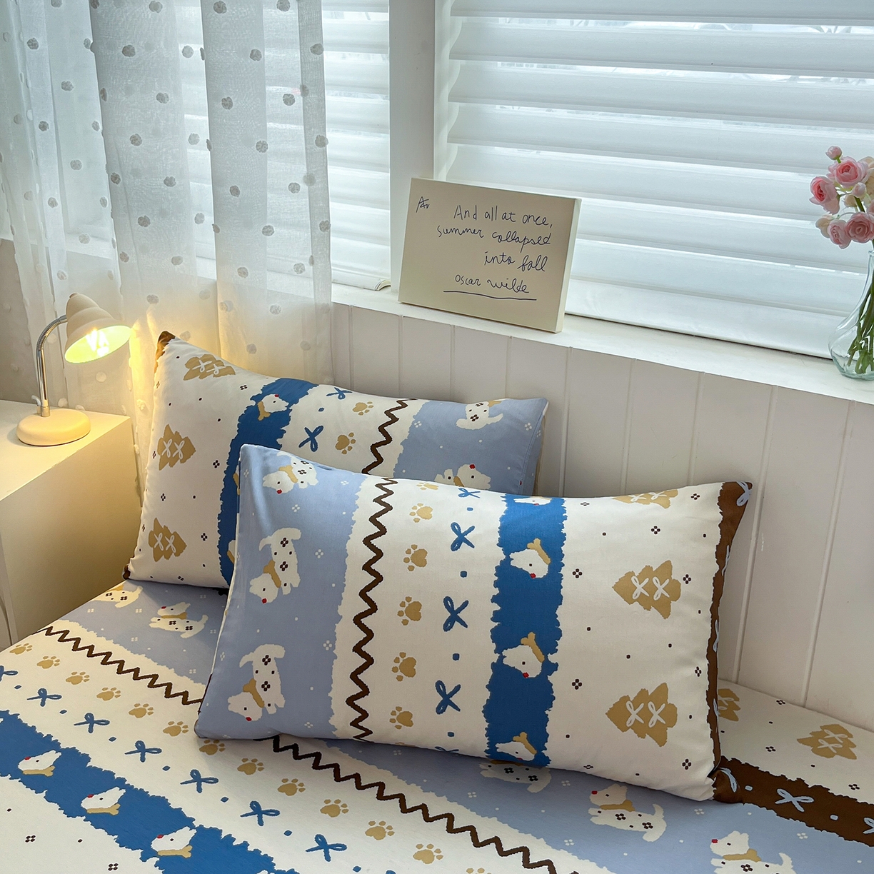 91家纺网 家纺一手货源 找家纺 桃子家居 2026新款纯棉全棉单品印花卡通可爱少女床单床笠枕套系列 棉单品-波西费尔岛小狗