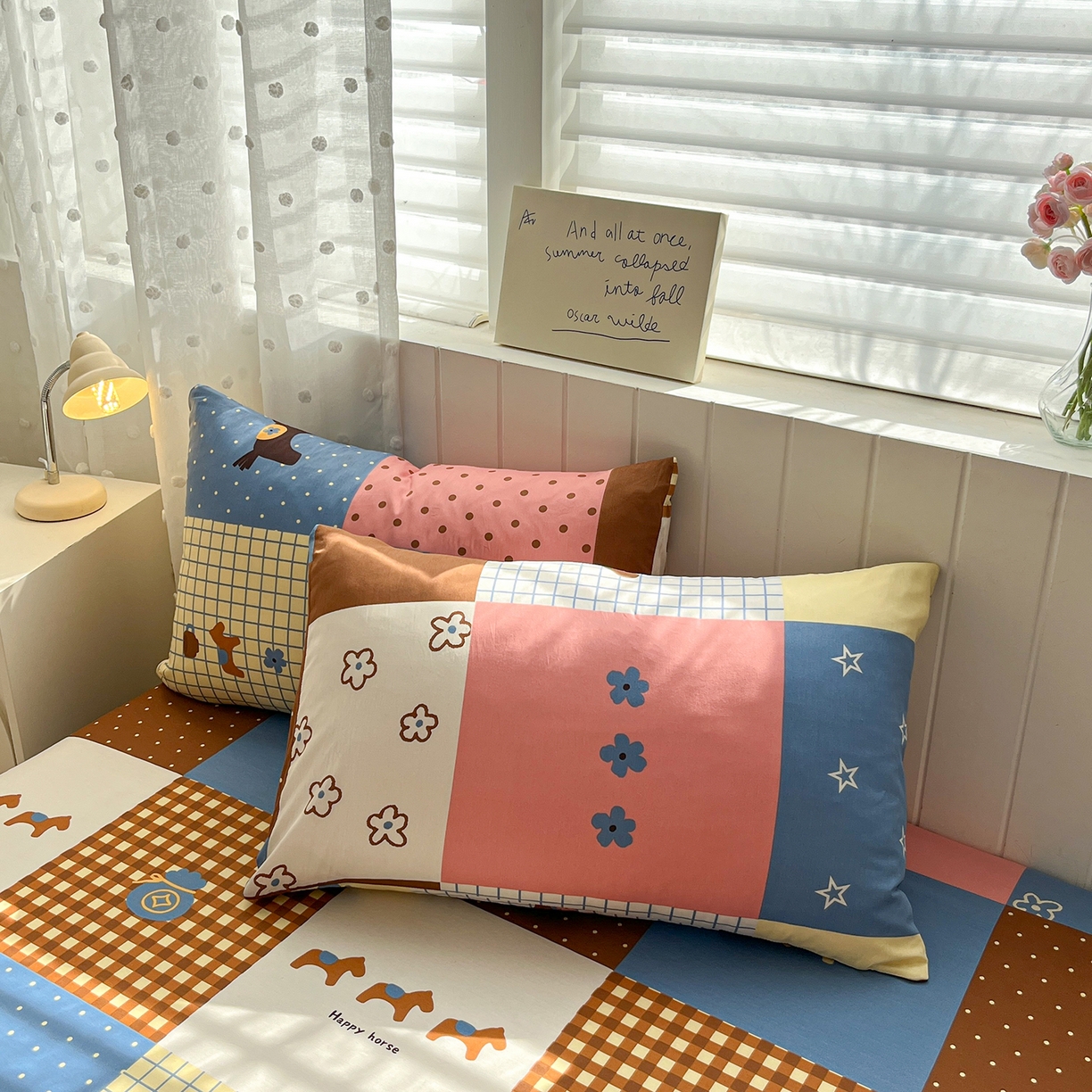 91家纺网 家纺一手货源 找家纺 桃子家居 2026新款纯棉全棉单品印花卡通可爱少女床单床笠枕套系列 棉单品-彩格小马