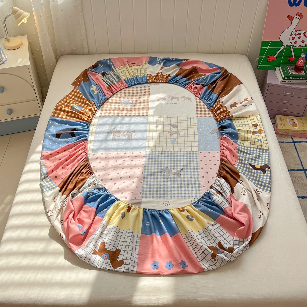 91家纺网 家纺一手货源 找家纺 桃子家居 2026新款纯棉全棉单品印花卡通可爱少女床单床笠枕套系列 棉单品-彩格小马