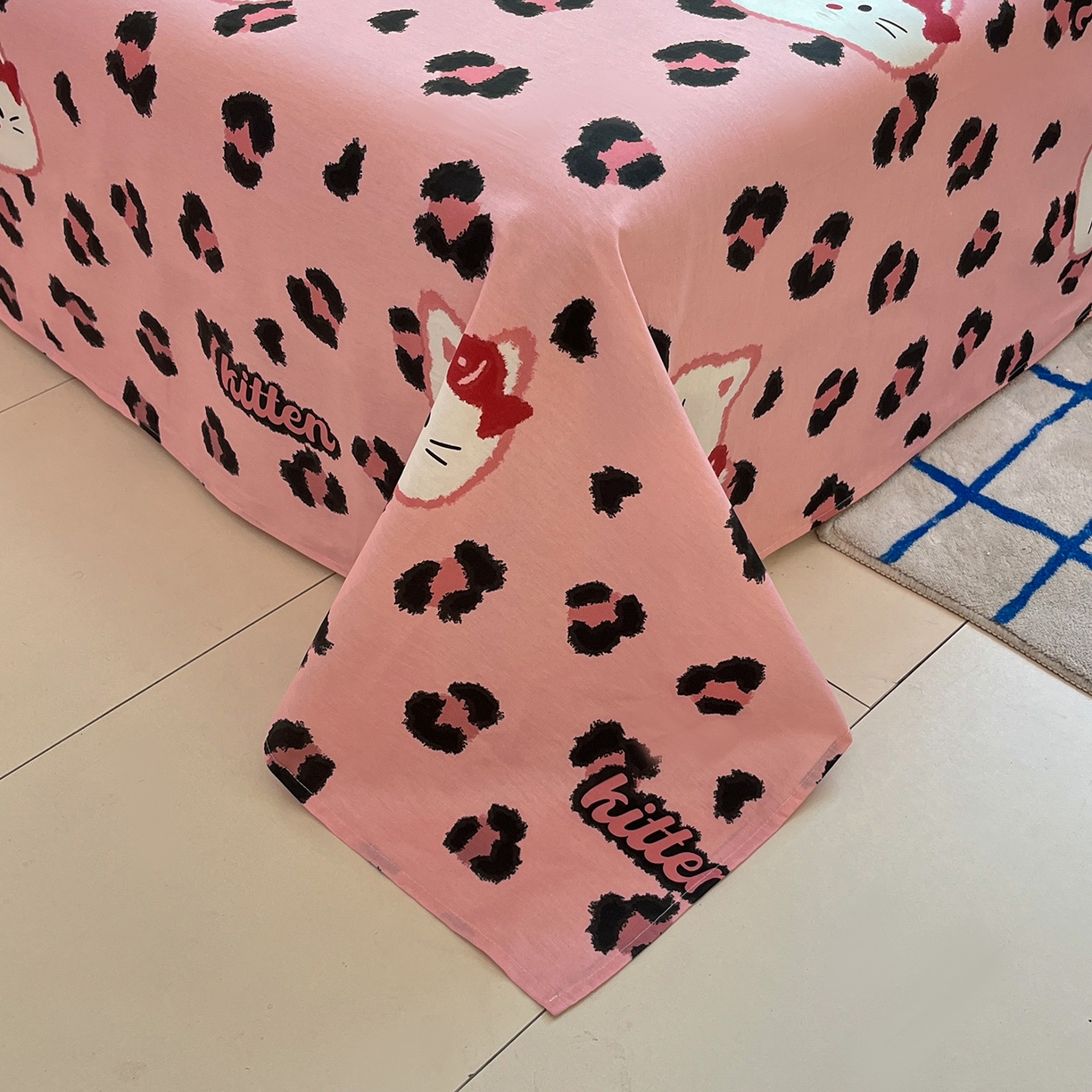 91家纺网 家纺一手货源 找家纺 桃子家居 2026新款纯棉全棉单品印花卡通可爱少女床单床笠枕套系列 棉单品-粉色猫猫