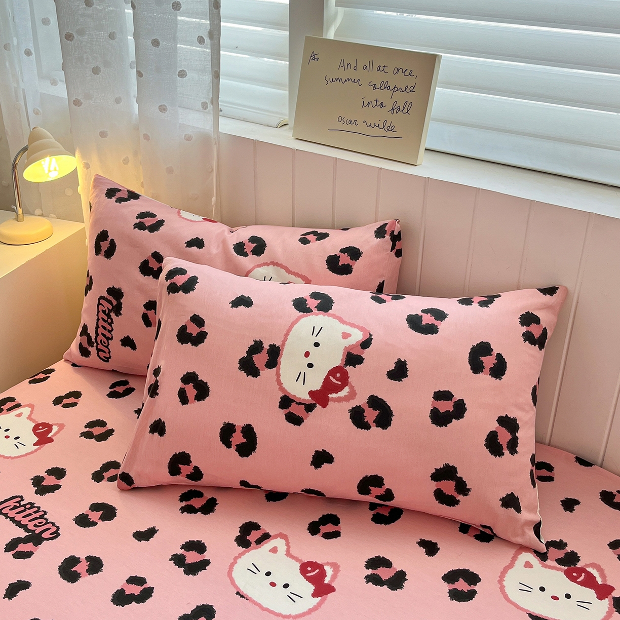 91家纺网 家纺一手货源 找家纺 桃子家居 2026新款纯棉全棉单品印花卡通可爱少女床单床笠枕套系列 棉单品-粉色猫猫
