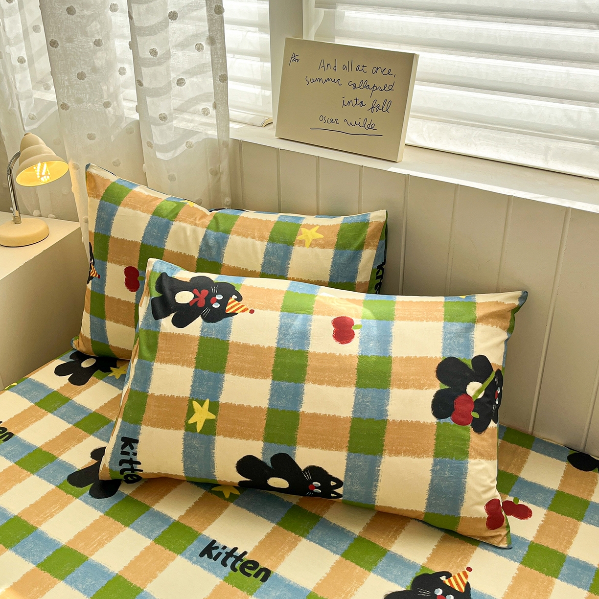 91家纺网 家纺一手货源 找家纺 桃子家居 2026新款纯棉全棉单品印花卡通可爱少女床单床笠枕套系列 棉单品-复古哈曼猫