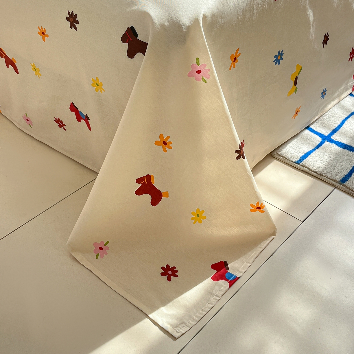 91家纺网 家纺一手货源 找家纺 桃子家居 2026新款纯棉全棉单品印花卡通可爱少女床单床笠枕套系列 棉单品-花花小马