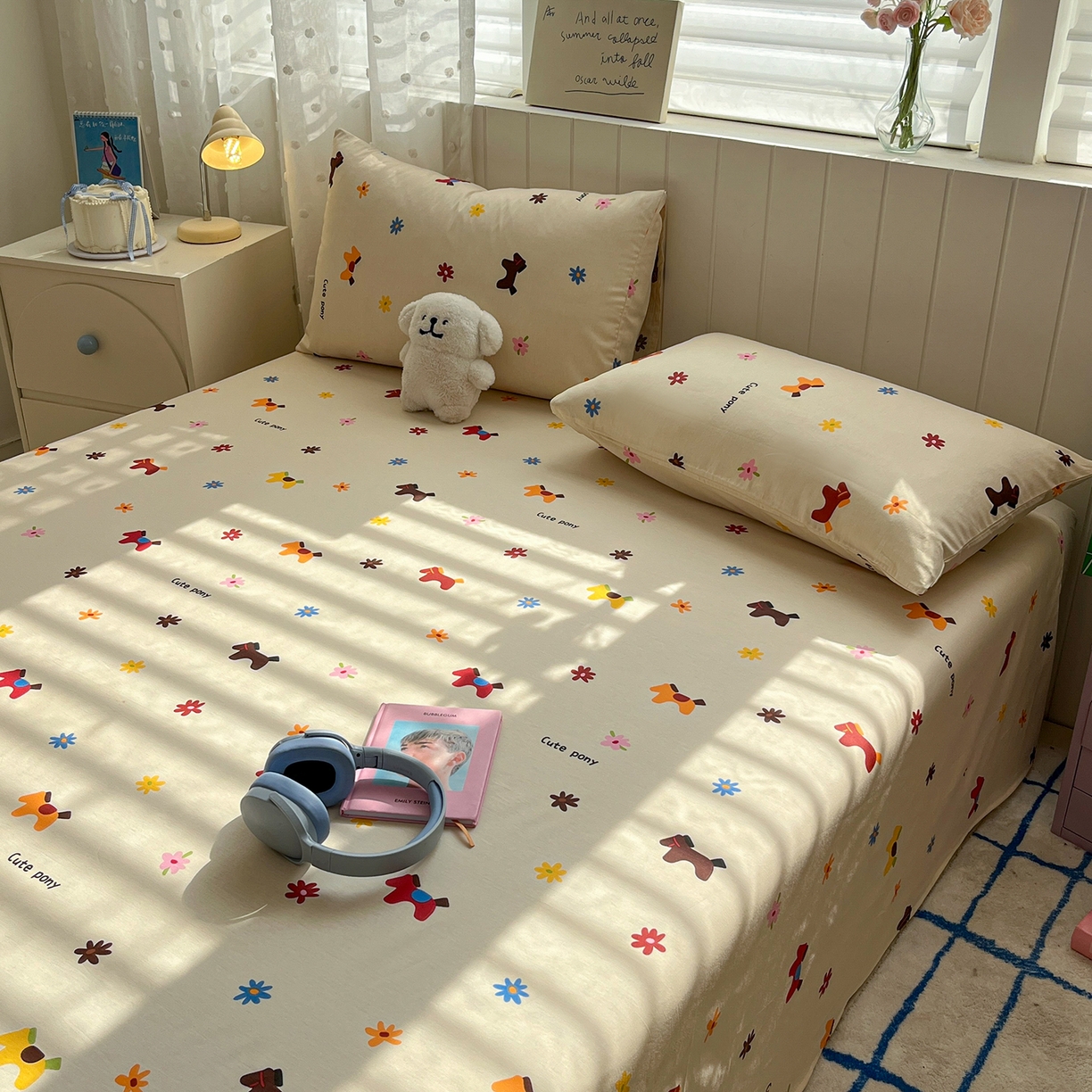 91家纺网 家纺一手货源 找家纺 桃子家居 2026新款纯棉全棉单品印花卡通可爱少女床单床笠枕套系列 棉单品-花花小马