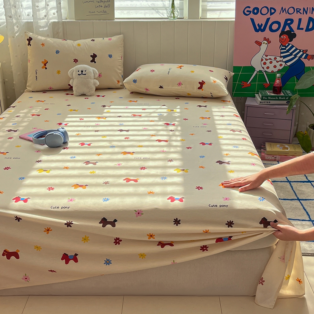 91家纺网 家纺一手货源 找家纺 桃子家居 2026新款纯棉全棉单品印花卡通可爱少女床单床笠枕套系列 棉单品-花花小马