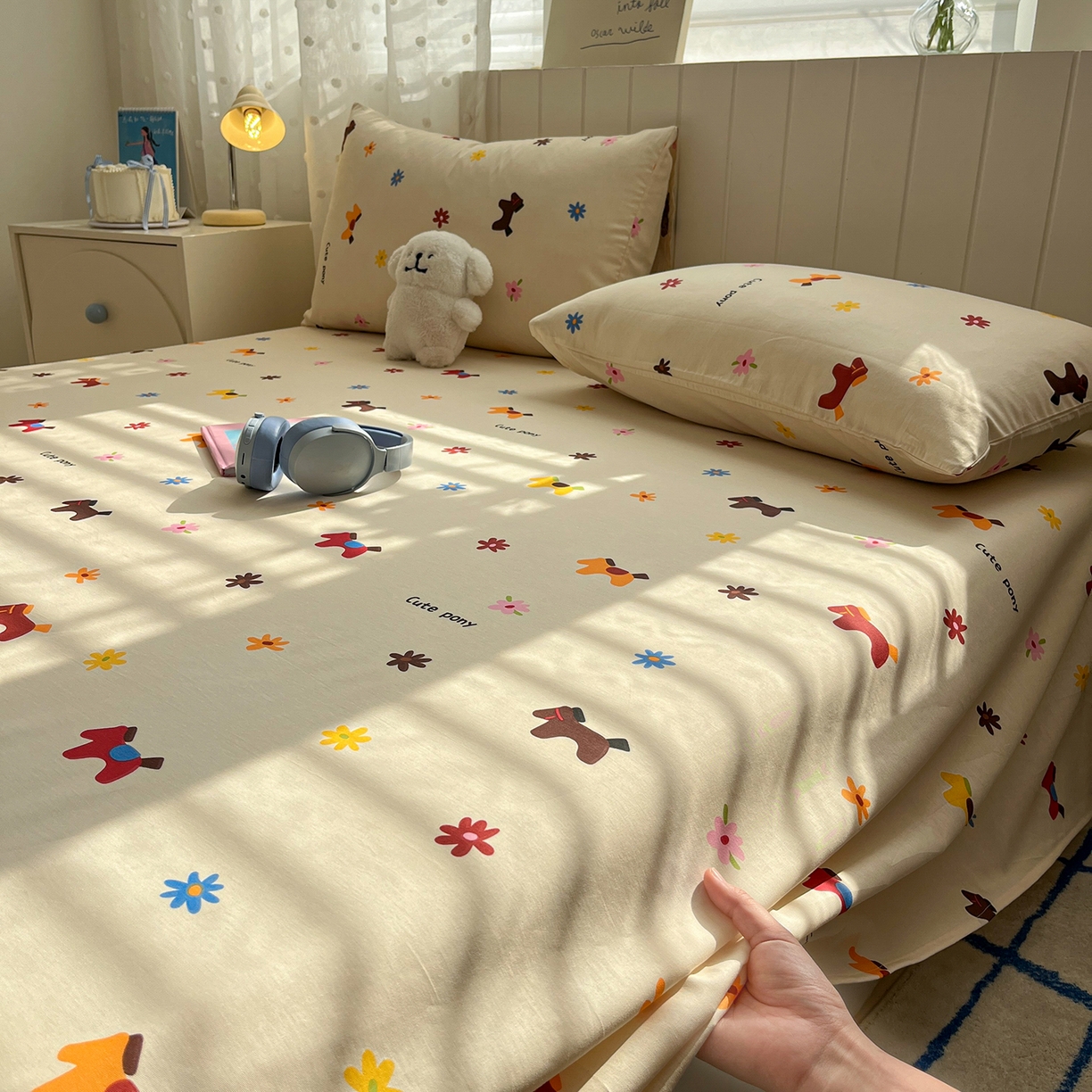 91家纺网 家纺一手货源 找家纺 桃子家居 2026新款纯棉全棉单品印花卡通可爱少女床单床笠枕套系列 棉单品-花花小马