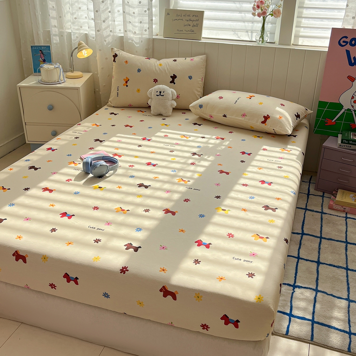 91家纺网 家纺一手货源 找家纺 桃子家居 2026新款纯棉全棉单品印花卡通可爱少女床单床笠枕套系列 棉单品-花花小马