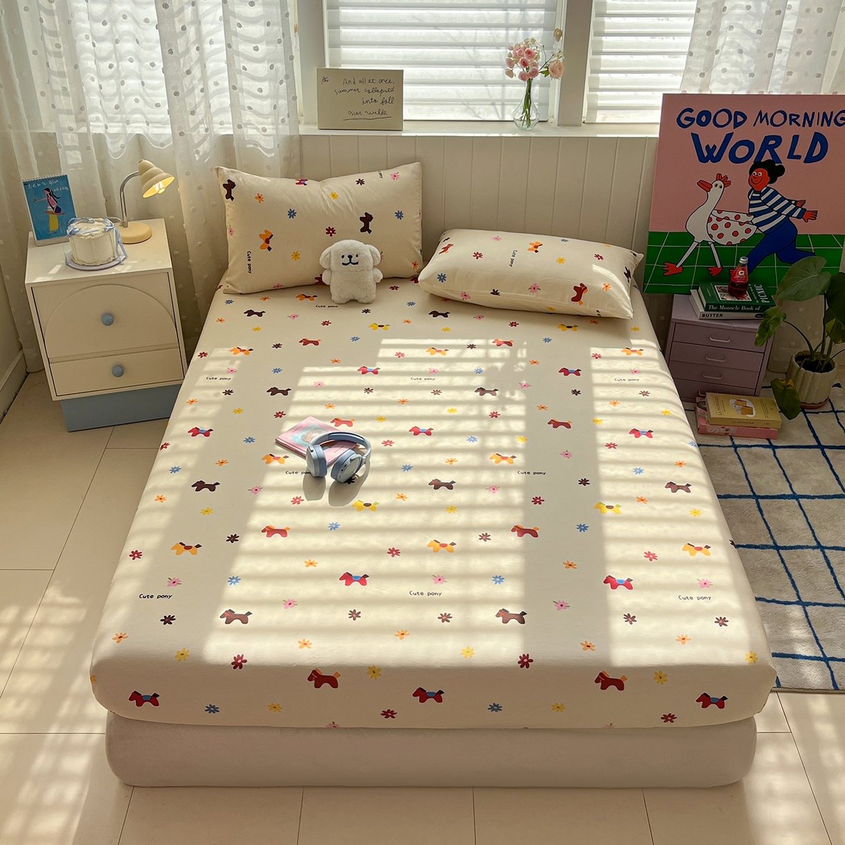 91家纺网 家纺一手货源 找家纺 桃子家居 2026新款纯棉全棉单品印花卡通可爱少女床单床笠枕套系列 棉单品-花花小马