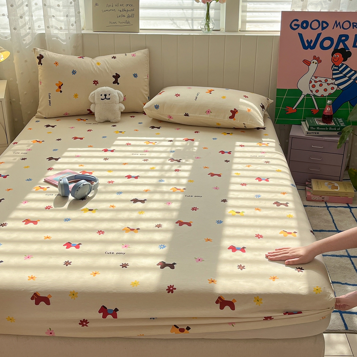 91家纺网 家纺一手货源 找家纺 桃子家居 2026新款纯棉全棉单品印花卡通可爱少女床单床笠枕套系列 棉单品-花花小马