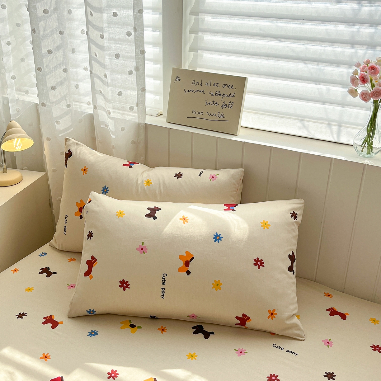 91家纺网 家纺一手货源 找家纺 桃子家居 2026新款纯棉全棉单品印花卡通可爱少女床单床笠枕套系列 棉单品-花花小马