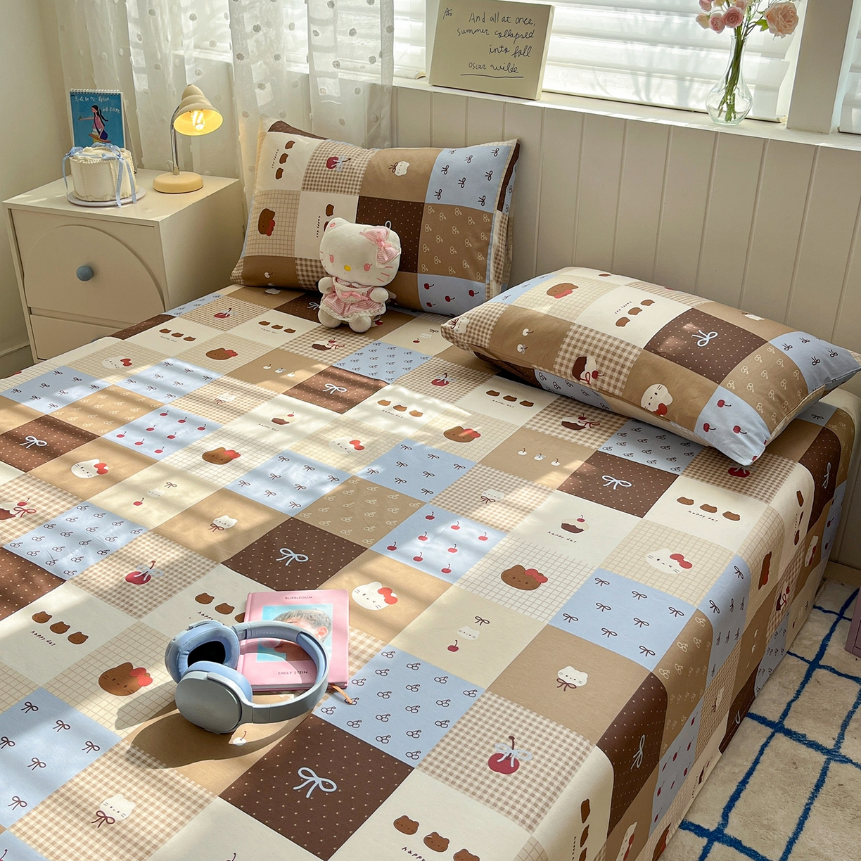 91家纺网 家纺一手货源 找家纺 桃子家居 2026新款纯棉全棉单品印花卡通可爱少女床单床笠枕套系列 棉单品-可可黑皮猫