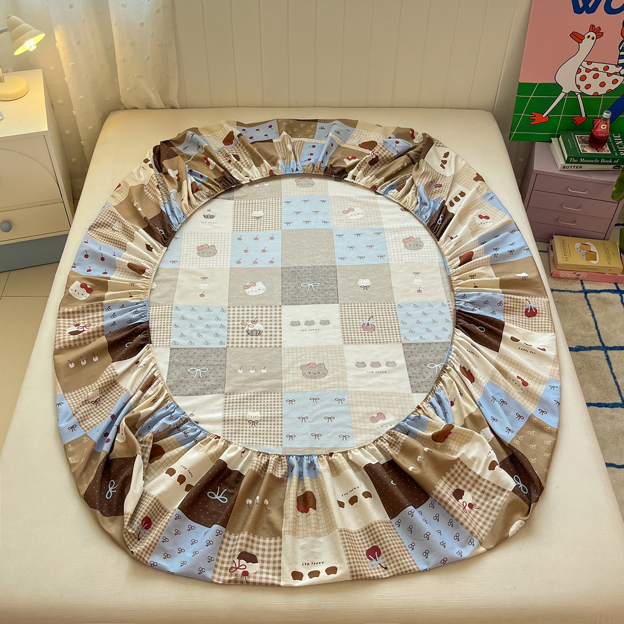 91家纺网 家纺一手货源 找家纺 桃子家居 2026新款纯棉全棉单品印花卡通可爱少女床单床笠枕套系列 棉单品-可可黑皮猫