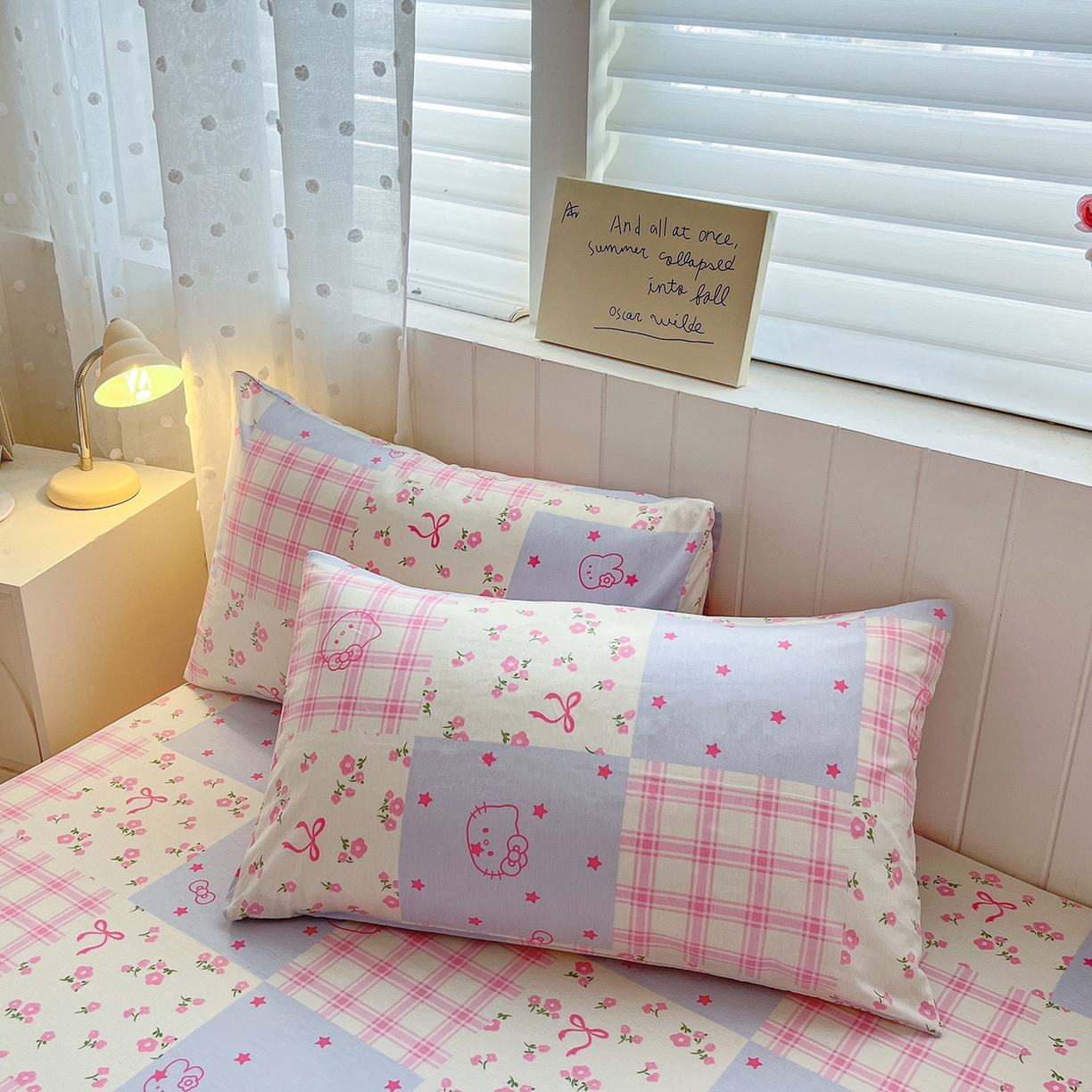 91家纺网 家纺一手货源 找家纺 桃子家居 2026新款纯棉全棉单品印花卡通可爱少女床单床笠枕套系列 棉单品-蓝粉甜心