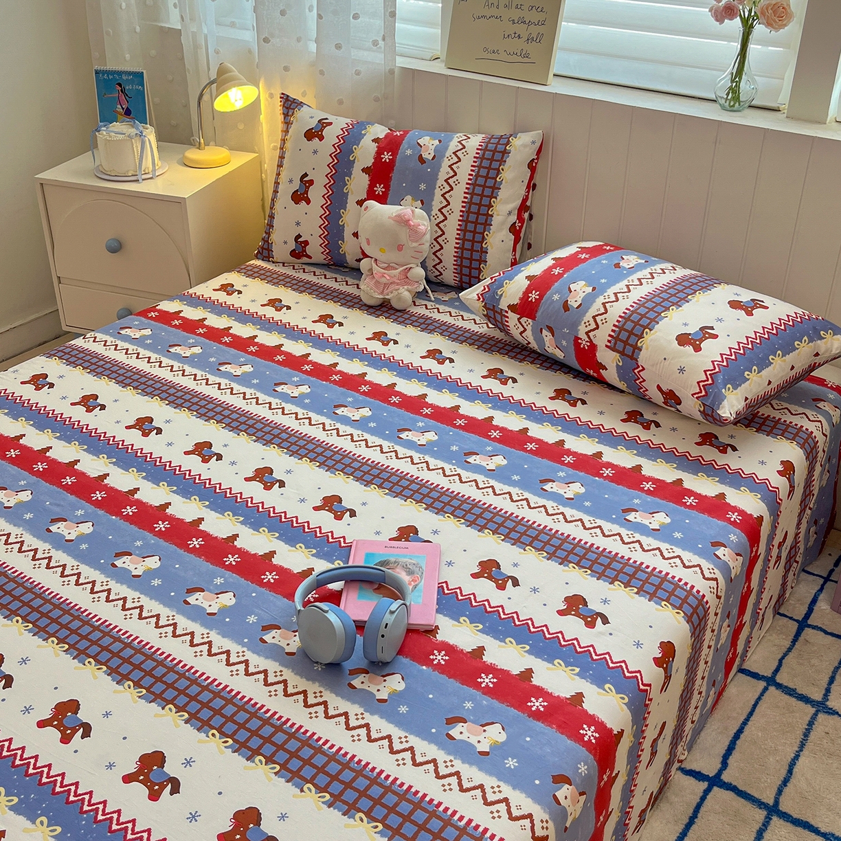 91家纺网 家纺一手货源 找家纺 桃子家居 2026新款纯棉全棉单品印花卡通可爱少女床单床笠枕套系列 棉单品-蓝甜小马