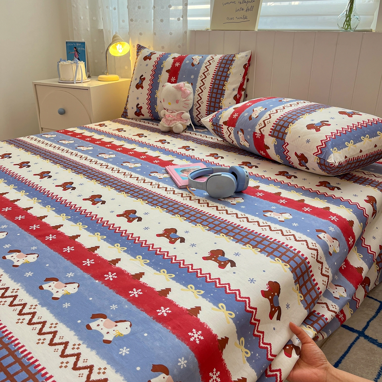 91家纺网 家纺一手货源 找家纺 桃子家居 2026新款纯棉全棉单品印花卡通可爱少女床单床笠枕套系列 棉单品-蓝甜小马