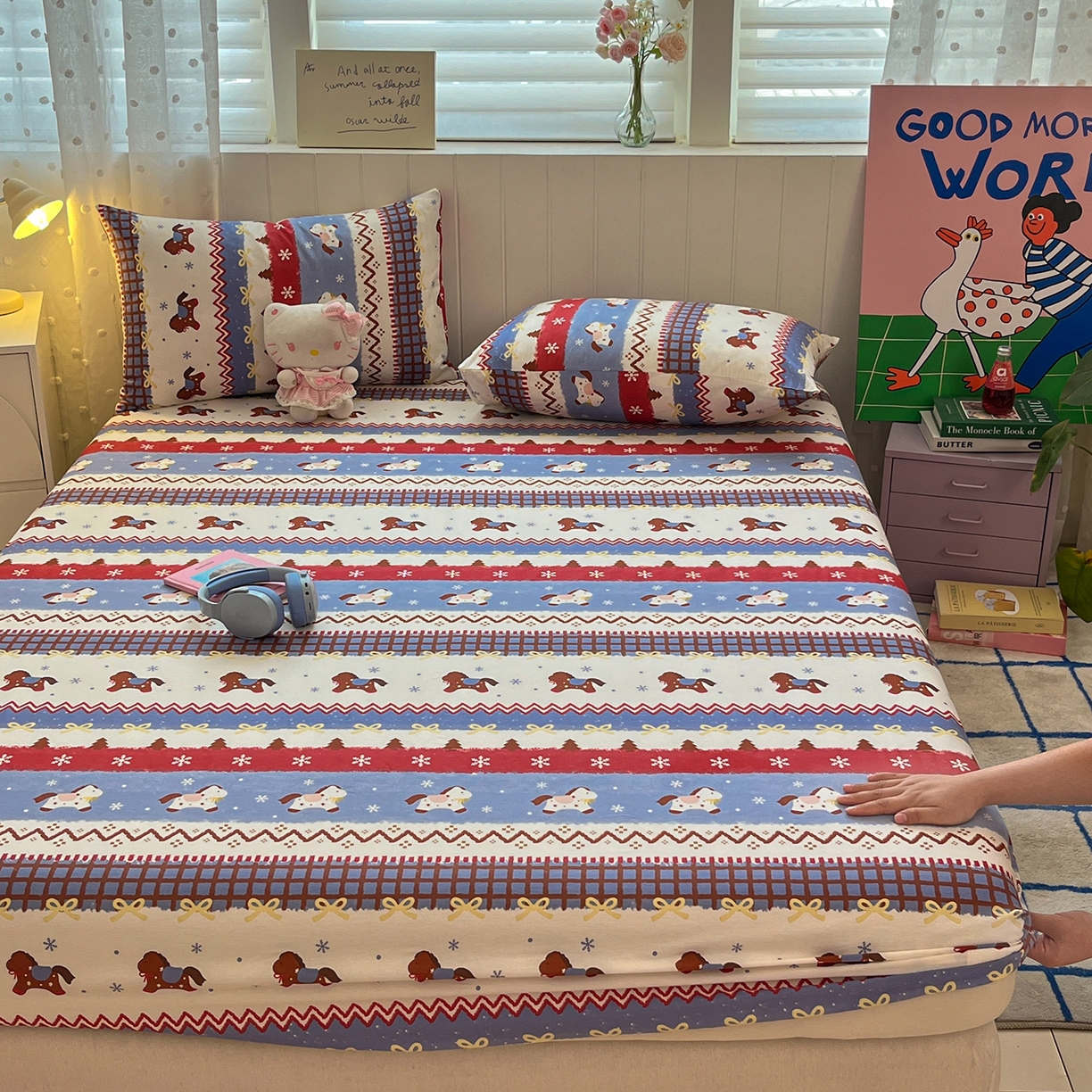 91家纺网 家纺一手货源 找家纺 桃子家居 2026新款纯棉全棉单品印花卡通可爱少女床单床笠枕套系列 棉单品-蓝甜小马