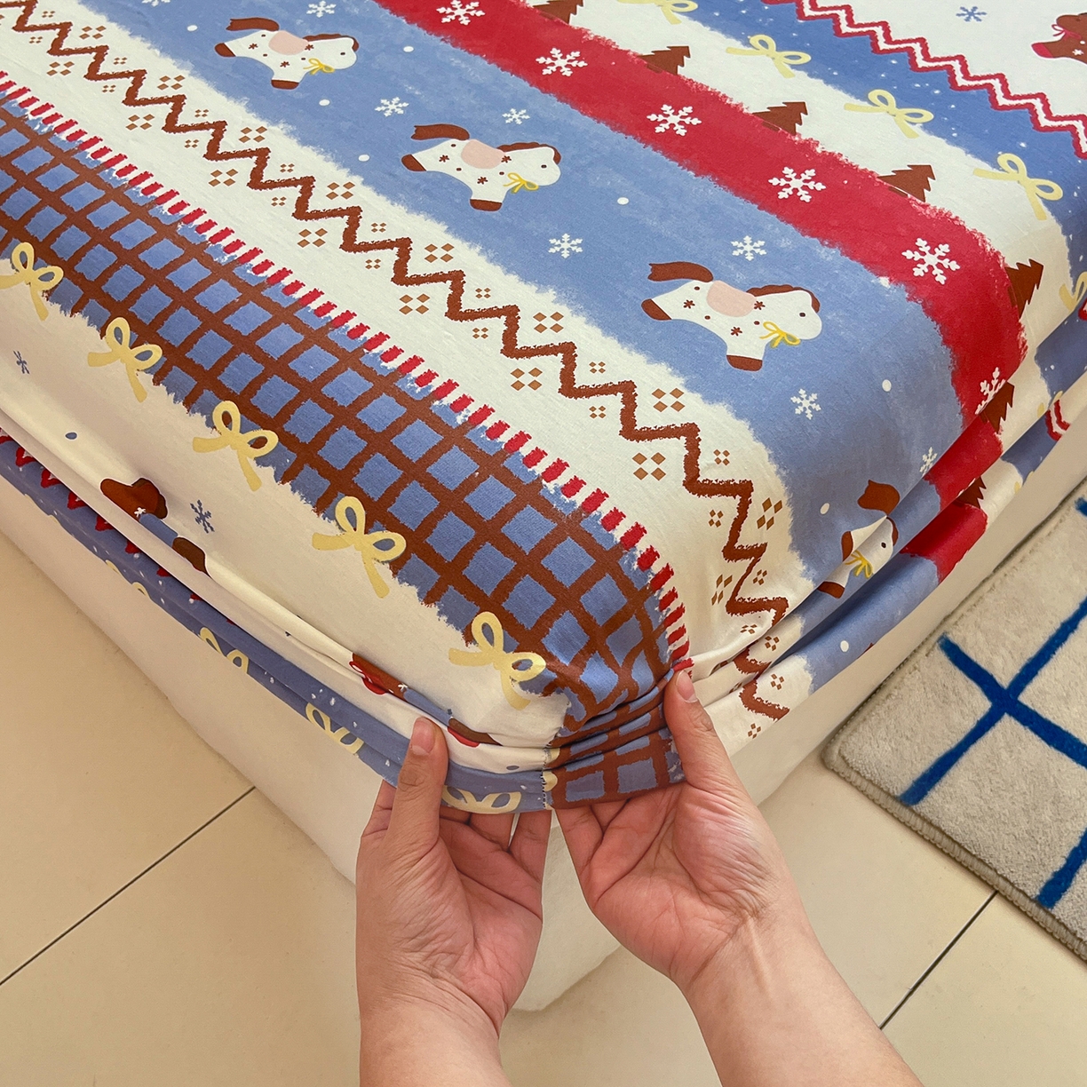 91家纺网 家纺一手货源 找家纺 桃子家居 2026新款纯棉全棉单品印花卡通可爱少女床单床笠枕套系列 棉单品-蓝甜小马